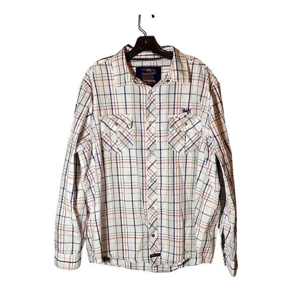 Disney‎ Twenty Eight & Main Plaid Long Sleeve Snap Button Shirt Patches Size XL - Picture 1 of 7